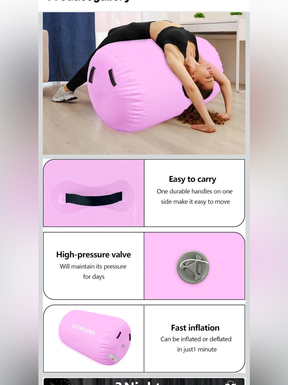 GYMODEL Pink Inflatable Gymnastics Air Barrel Tumbling Trainer